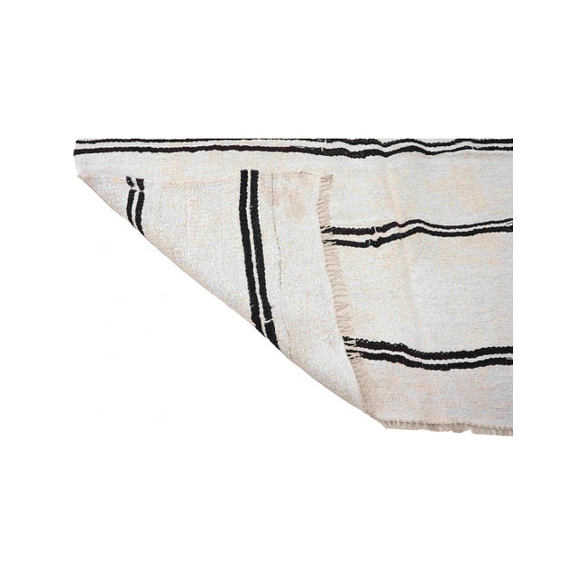 White Black Striped Hemp Kilim Rug - 5`7" X 11`2" For Sale - Image 4 of 6