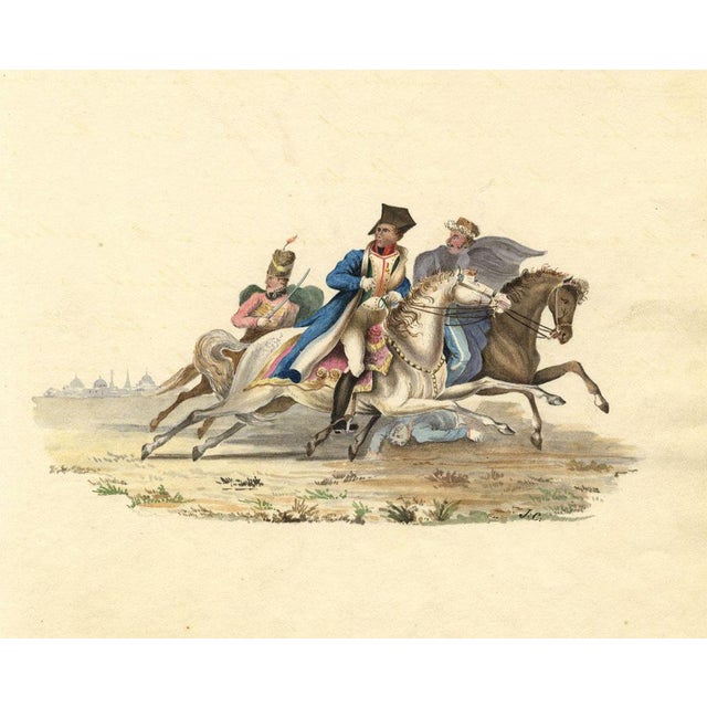 Traditional Flight of Bonaparte from the Battle of Krasnoi, 19th Century, Watercolour For Sale - Image 3 of 3