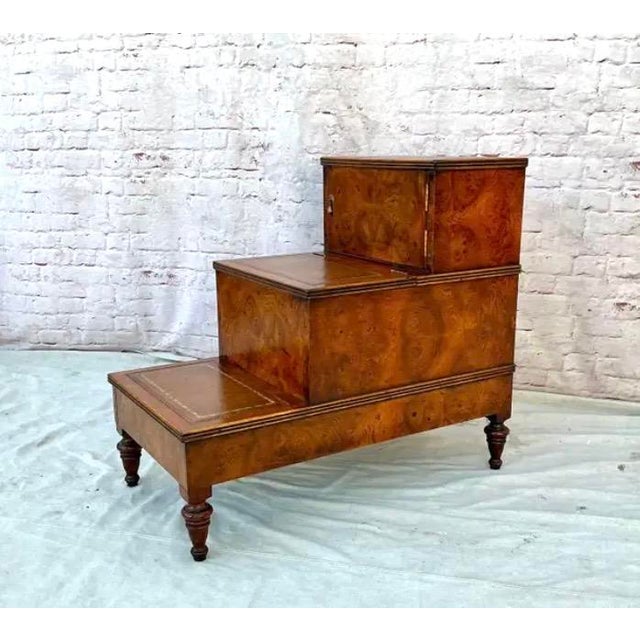 Regency Style Burl Walnut Library or Bedside Steps For Sale - Image 10 of 14