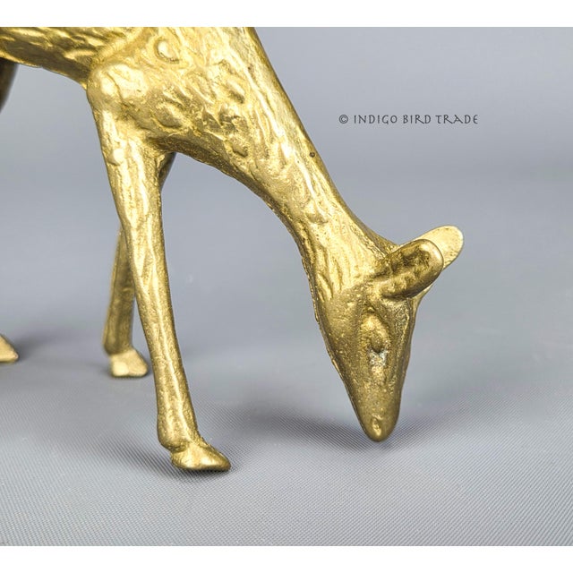 Mid-Century Modern Pair of Vintage Solid Brass Deer Figurines Candlestick Holders For Sale - Image 3 of 6
