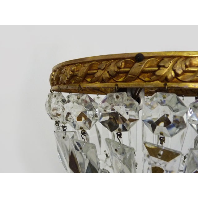 1960s Louis XVI Style Crown-Shaped 3-Light Ceiling Light with Half-Basket of Glass Pendants, 1960s For Sale - Image 5 of 9