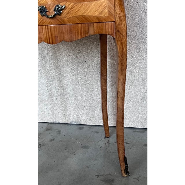 Antique Louis XV French Marquetry Marble Top Nightstands, Set of 2 For Sale - Image 9 of 13