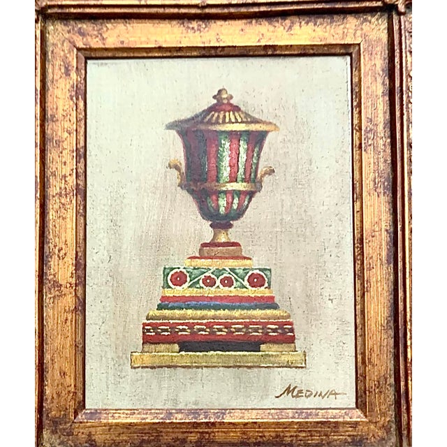 Late 20th Century Painting Classic Urn Oil on Canvas Lidded Vase Signed Medina Vintage Rococo Art For Sale - Image 4 of 6