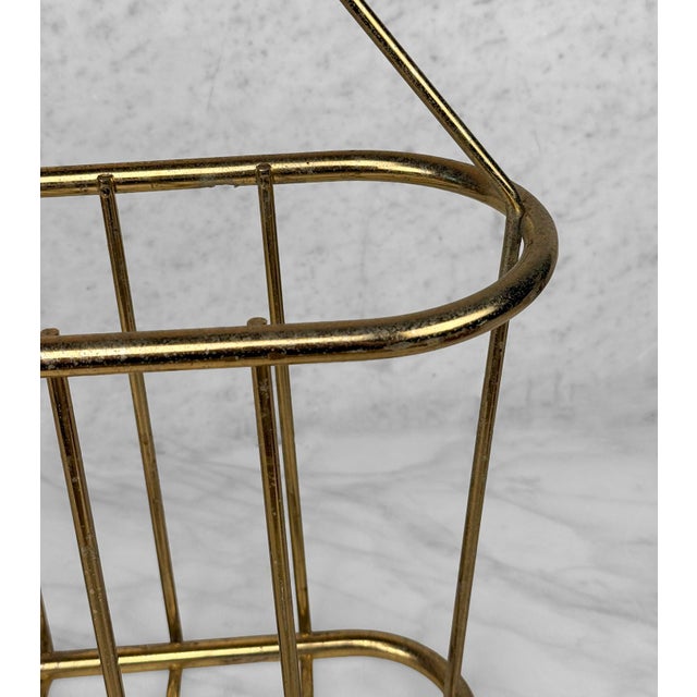 Vintage Hollywood Regency Gold Tubular Magazine Rack Record Stand For Sale - Image 6 of 10