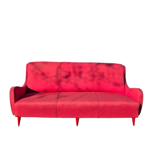 Textile Vintage Italian Three-Seater Sofa in Red Fabric, 1940s For Sale - Image 7 of 13