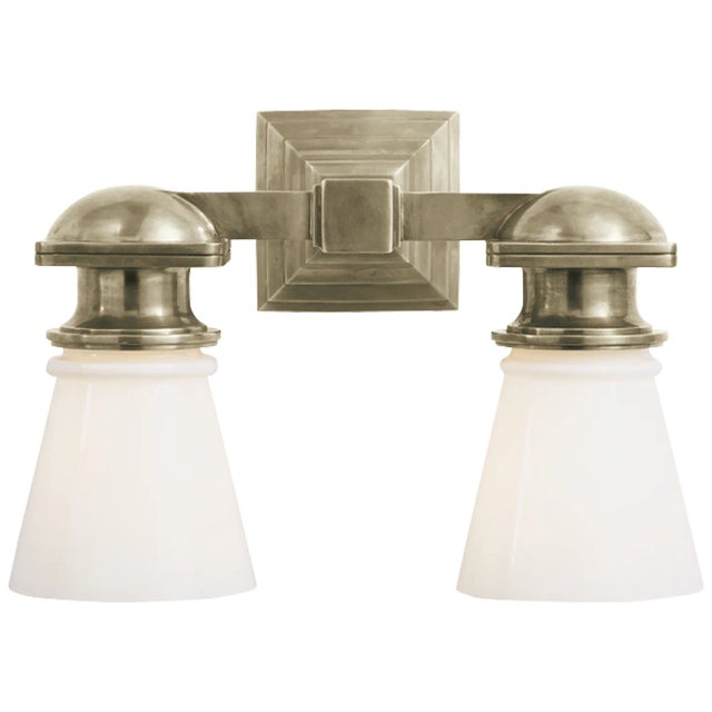 Chapman & Myers for Visual Comfort Signature New York Subway Double Light in Antique Nickel with White Glass For Sale