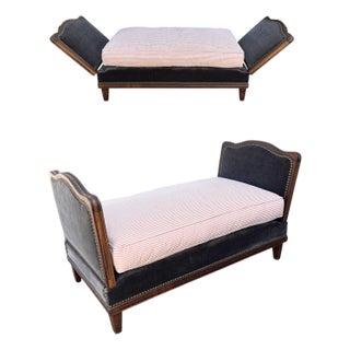 Antique French Mohair Petite Daybed W Ratchet Sides For Sale