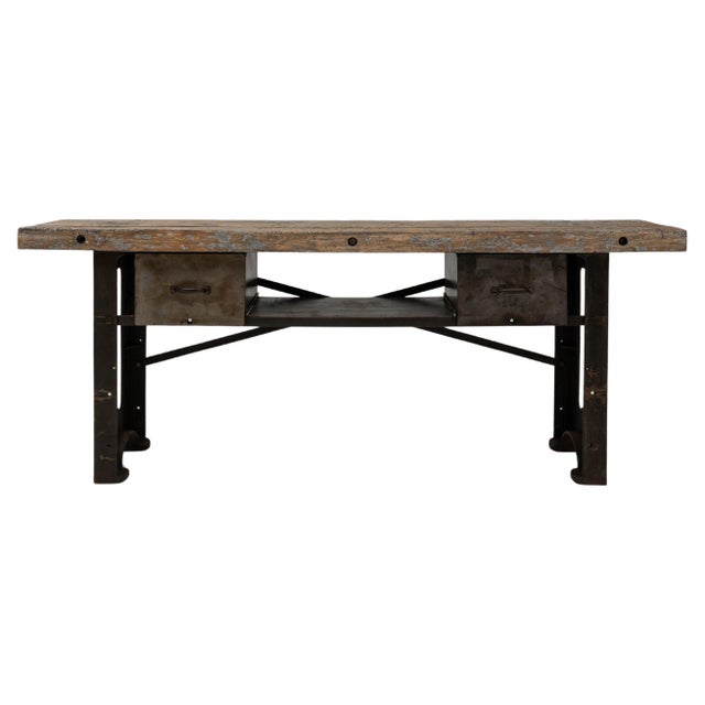 20th Century French Industrial Cast Iron Work Table with Wooden Top For Sale - Image 15 of 18