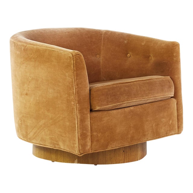 Milo Baughman for Thayer Coggin Mid Century Walnut Tilt Swivel Barrel Lounge Chair For Sale