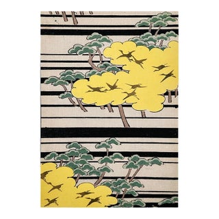 Early 20th Century Japanese Cranes & Pine Trees Color Woodblock Print For Sale