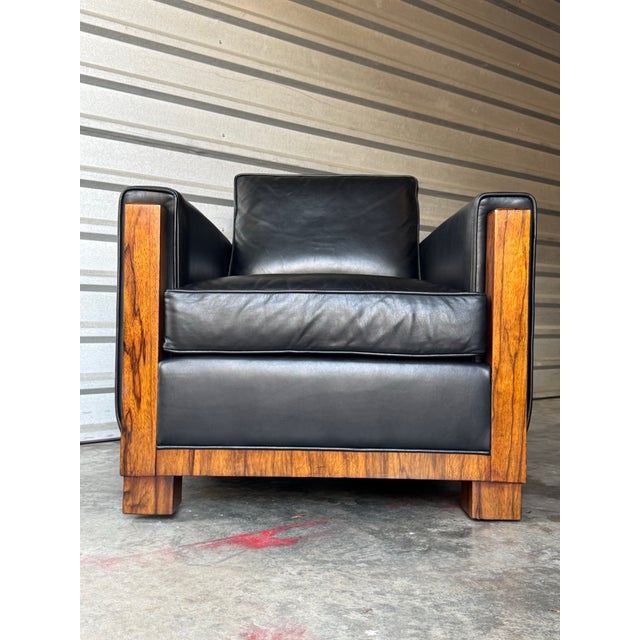 Contemporary 1999 Theodore Alexander Brazilian Rosewood & Genuine Sable Leather Club Chair / Armchair For Sale - Image 3 of 12