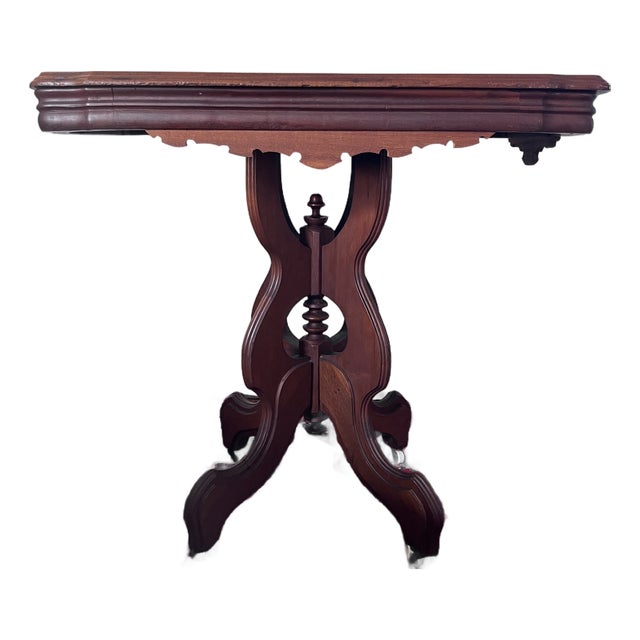 Antique Victorian Eastlake Style Carved Walnut Parlor Table, Lamp Table, Hall Table on Casters For Sale