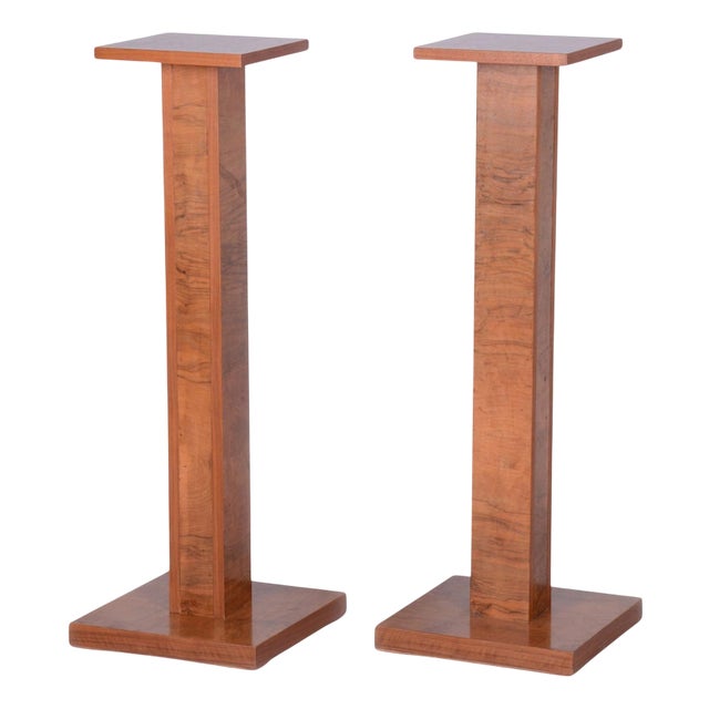 Art Deco Pedestals in Walnut, Czech, 1920s, Set of 2 For Sale