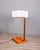 Floor lamp with orange metal frame and large white acrylic glass lampshade, Italian Space Age design, 1970s. European Plug...