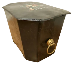 19th Century Folk Art Barge Wear Toleware Log Box, 1880s