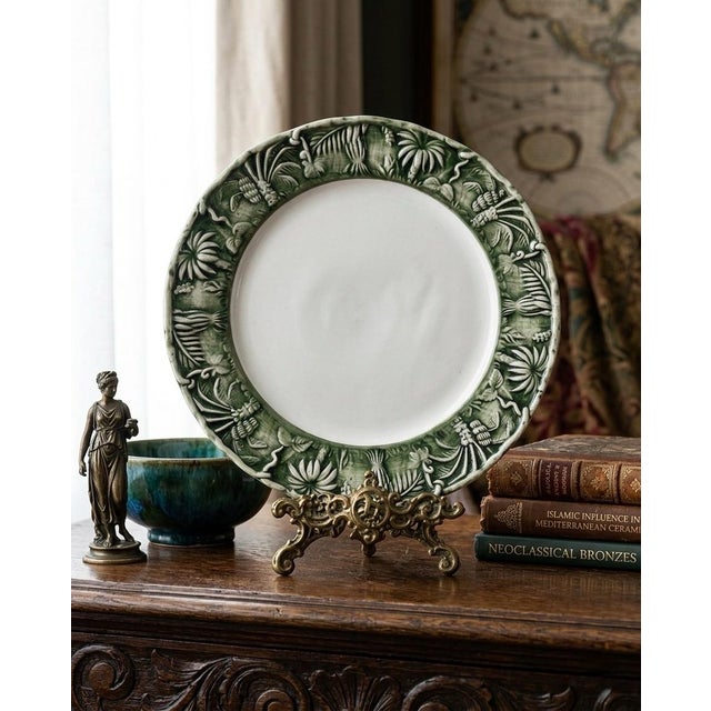 Green Les-Ottomans Italian Ceramic Tropical Jungle Relief Plate – Hand-Painted Green & White For Sale - Image 8 of 9