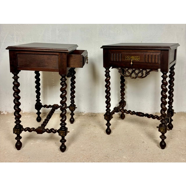 Spanish Barley Twist Nightstands, 1930s, Set of 2 For Sale - Image 11 of 15