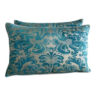 Pair of Fortuny Patterned Pillows With Solid Chenille Backs by Melissa Levinson For Sale