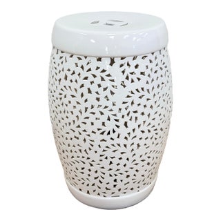 Vintage Reticulated Blanc De Chine Ceramic Garden Stool Style Lamp For Sale
