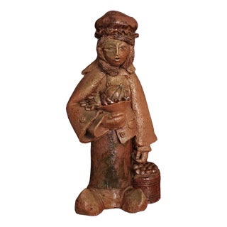 Glazed Ceramic Peasant Statues, Set of 2 For Sale