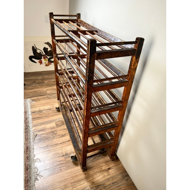 Late 19th Century Antique Oak Shoe Factory Rolling Rack on Original Industrial Casters C. Late 19th Century For Sale - Image 5 of 15