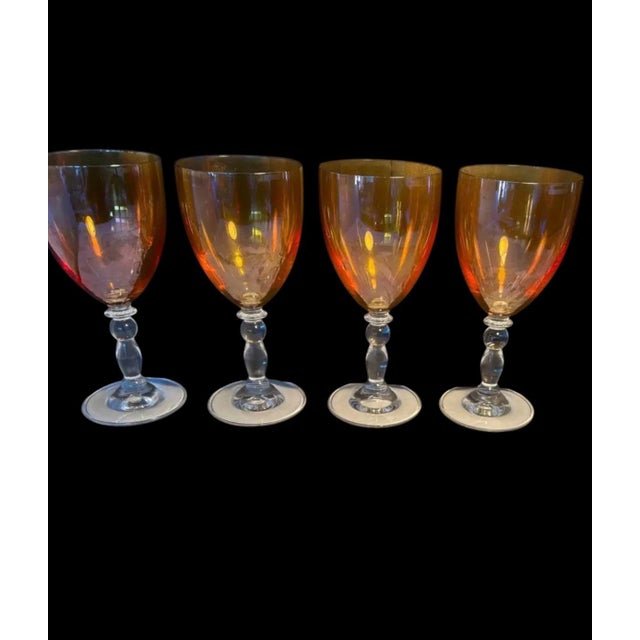 Mid-Century Modern 1970s Mid-Century Modern Amber Wine Goblets With Sculptural Clear Stems - Set of 4 For Sale - Image 3 of 8