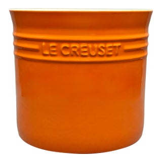 Vintage Le Creuset Orange Stoneware 2.75 Qt Large Utensil Crock For Sale