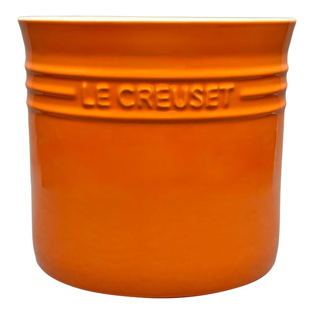 Vintage Le Creuset Orange Stoneware 2.75 Qt Large Utensil Crock For Sale