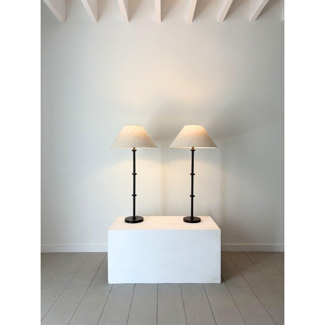 Black Turned Metal Table Lamps by Jacques Adnet, 1980s, Set of 2 For Sale - Image 8 of 8