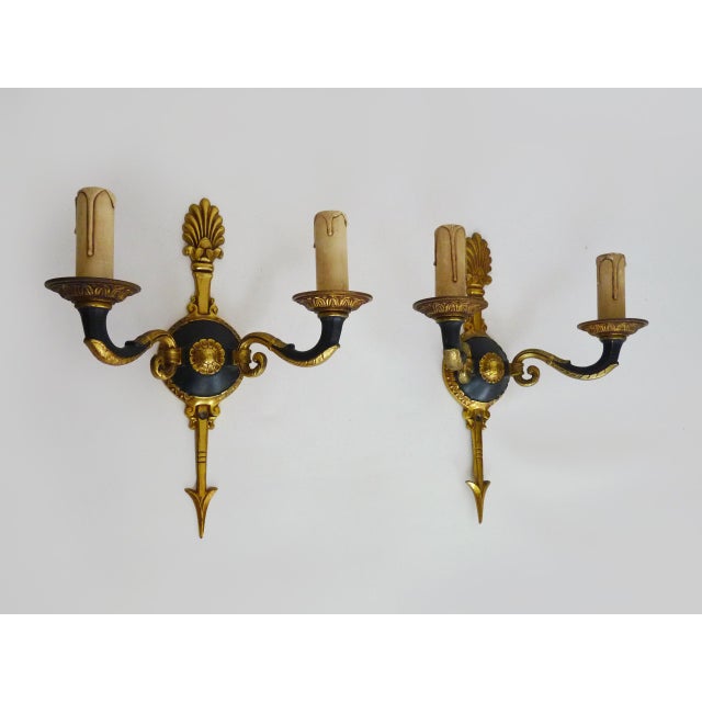 Empire Double-Light Bronze Arrow Wall Sconces, 1950s, Set of 2 For Sale - Image 4 of 10