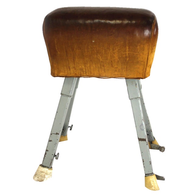 Vintage Gymnastic Horse in Leather with Springboard, 1960s, Set of 2 For Sale