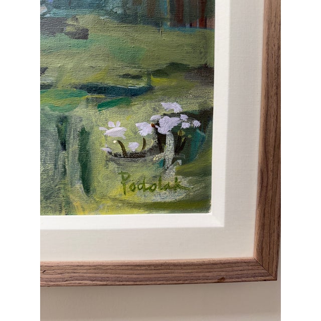 Late 20th Century, Untitled Landscape, Original Acrylic on Canvas Custom Framed With Linen Liner and Wood Frame, Artist Mary Ann Podolak For Sale In Jacksonville, FL - Image 6 of 7