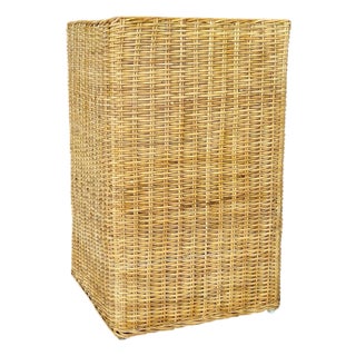 Coastal Organic Modern Rattan Braid Column Pedestal by Wicker Works For Sale