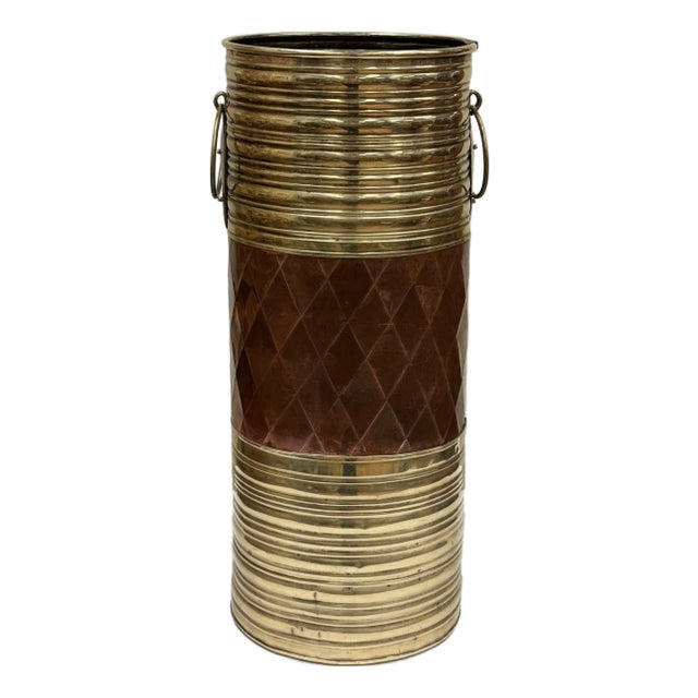 Vintage Brass and Copper Umbrella Stand For Sale