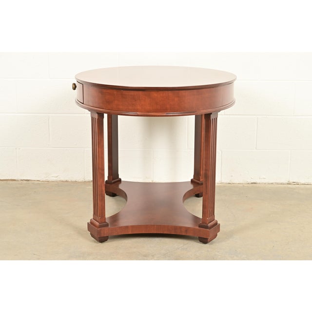 Baker Furniture French Empire Carved Cherry and Burl Wood Library Table or Center Table, Newly Refinished For Sale - Image 13 of 15