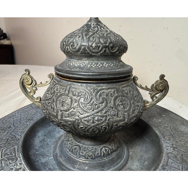 Large Antique Ornate 19th Century Victorian Metal Bronze Desk Inkwell Stand Jar For Sale - Image 4 of 13