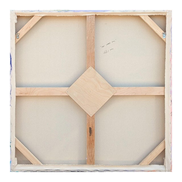 Contemporary abstract geometric painting by Houston-based artist Holland Geibel. The work features layered abstract shapes...