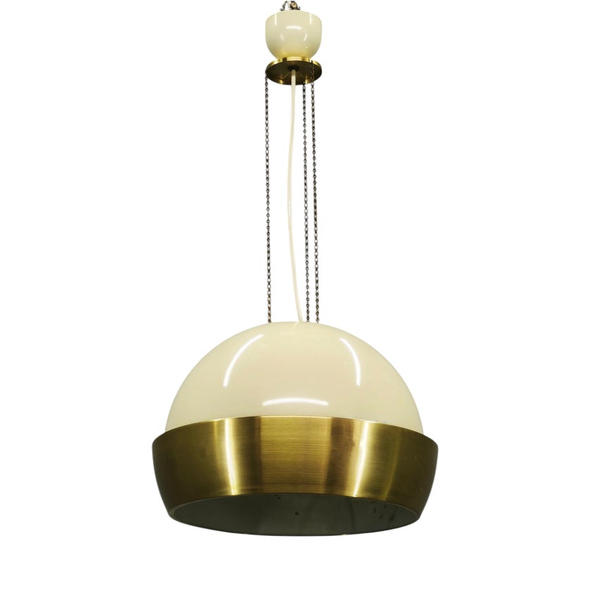 Vintage Space Age Brass and Cream Pendant Light, Czechoslovakia, 1970s ...