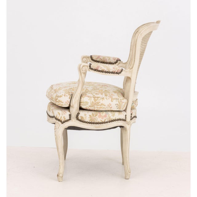 Late 20th Century Louis XV Style Cane Paneled Back Fauteuil For Sale - Image 5 of 6
