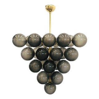 21st Century Italian Grappolo Polished Brass Frosted Smoky Murano Glass Chandelier by Fabio LTD For Sale