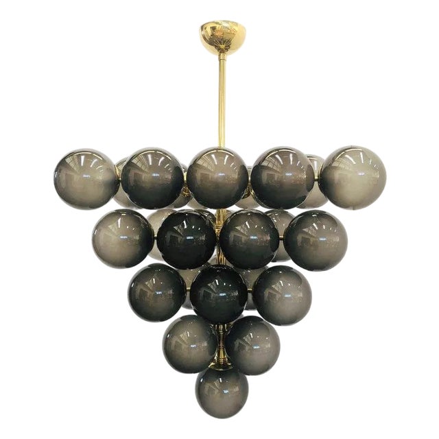 21st Century Italian Grappolo Polished Brass Frosted Smoky Murano Glass Chandelier by Fabio LTD For Sale