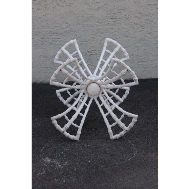 Hollywood Regency Cast Aluminum Faux Bamboo Round Glass Top Patio Table For Sale - Image 17 of 18