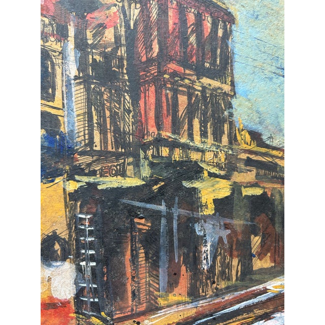 Impressionist Vintage Impressionist Painting on Board of City Street Scene For Sale - Image 3 of 6