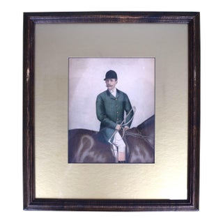 Huntsman W/ Green Coat/ Black Cap & Riding Crop Watercolour by Joshua Dighton For Sale