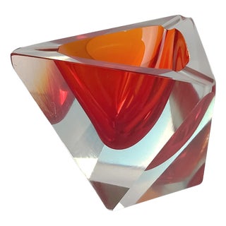 Murano Faceted Triangular Red Sommerso Ashtray by Flavio Poli, 1970 For Sale