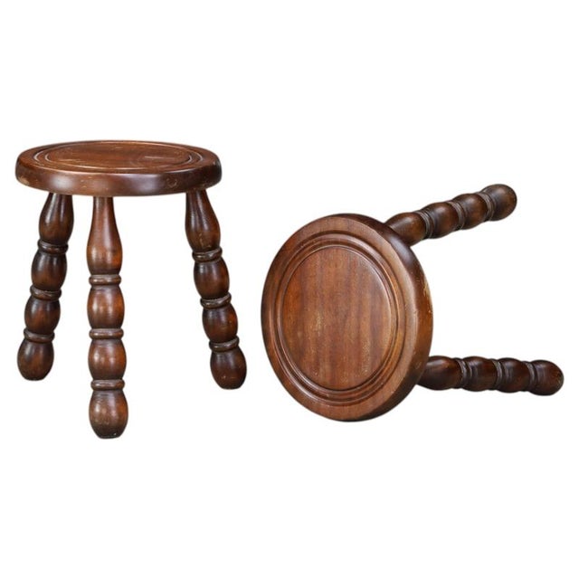 French Beech Stools in the style of Charles Dudouyt, 1940s, Set of 2 For Sale - Image 9 of 9