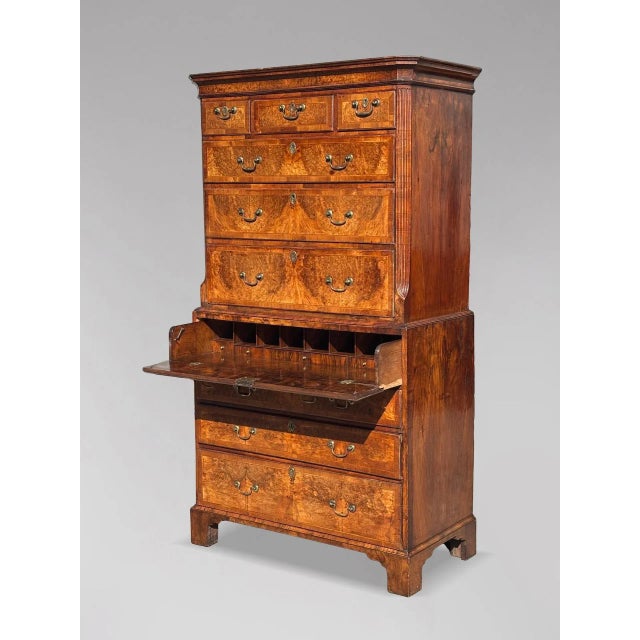 Antique George II Burr Walnut Chest on Chest, 1760 For Sale - Image 3 of 13