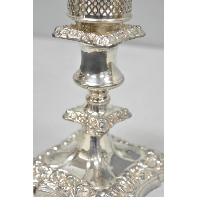 Antique Victorian Silver Plated Glass Hurricane Lamp Shade Candlestick - Pair For Sale - Image 12 of 18