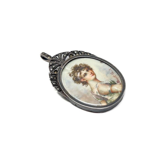 Early 19th Century Portrait Miniature Marcasite Pendant For Sale - Image 4 of 9