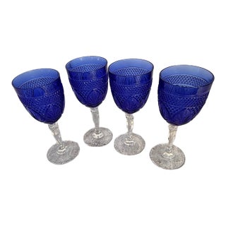 Vintage Cristal d'Arques "Antique Sapphire Blue" Water Goblets - Set of 4 For Sale
